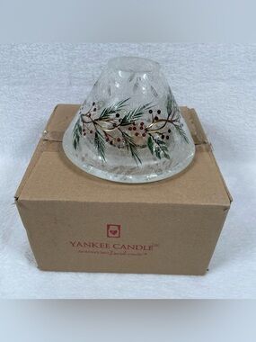Yankee Candle FROSTED PINE Crackle Glass Candle Jar Shade Topper - NEW Open Box!